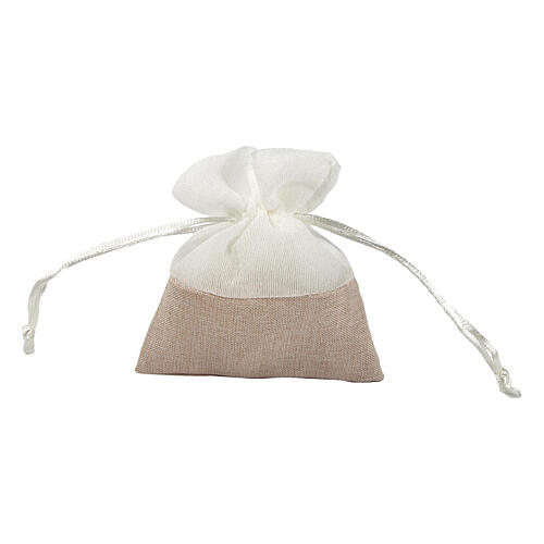 Geschenksäckchen mit Ziehband, Beige/Weiß, 12x10 cm 4