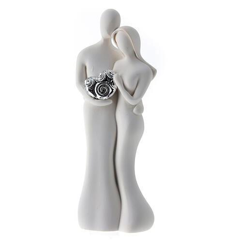 Brautpaar mit silberfarbenem Herz, Statue, 12 cm 1