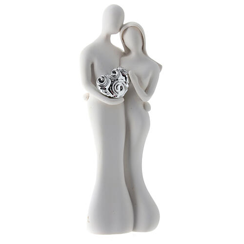 Brautpaar mit silberfarbenem Herz, Statue, 12 cm 2