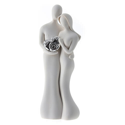 Pareja esposos estatua corazón plateado 12 cm 1