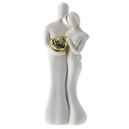 Couple jeunes mariés avec coeur or statuette souvenir 12 cm 1