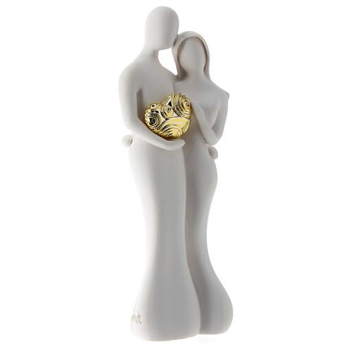 Couple jeunes mariés avec coeur or statuette souvenir 12 cm 3