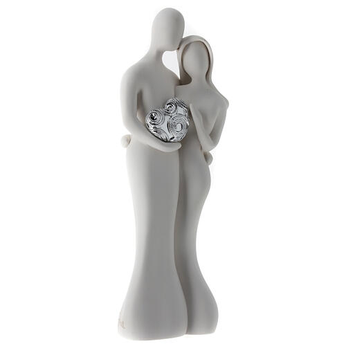 Brautpaar mit silberfarbenem Herz, Statue, 25 cm 3