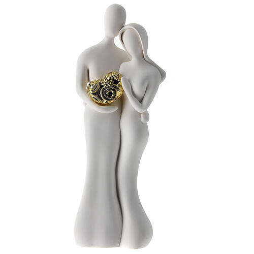 Brautpaar mit goldfarbenem Herz, Statue, 25 cm 1