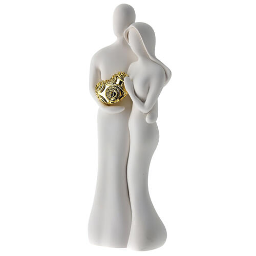 Brautpaar mit goldfarbenem Herz, Statue, 25 cm 2