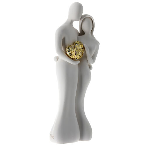 Brautpaar mit goldfarbenem Herz, Statue, 25 cm 3