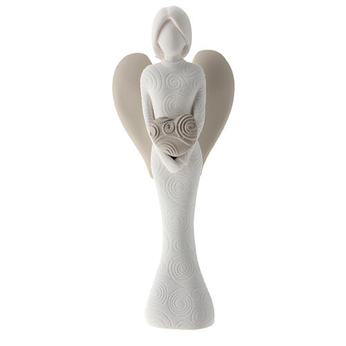 Statuette ange avec coeur résine blanche 12 cm 1
