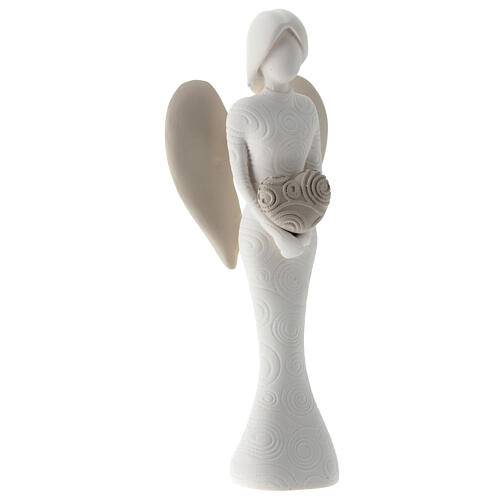 Statuette ange avec coeur résine blanche 12 cm 2