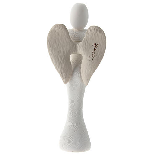 Pamiątka anioł z sercem, dek. zawijasy, żywica biała 12 cm 4