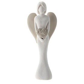 White angel statue favor heart curls resin 12 cm