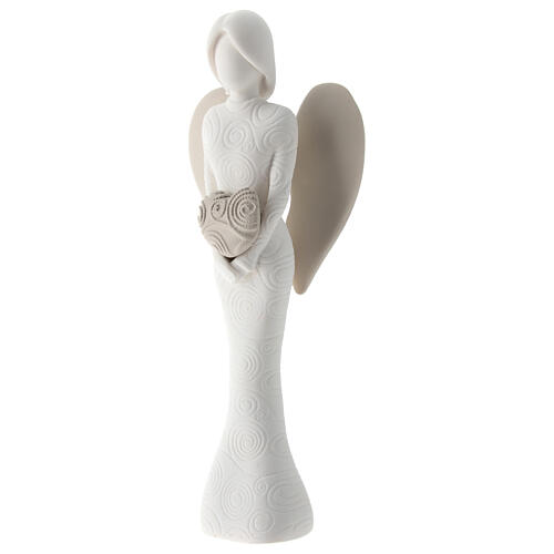 White angel statue favor heart curls resin 12 cm 3
