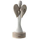Statuette ange avec base et coeur 25 cm résine blanche et taupe s4