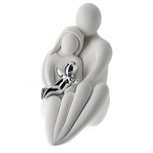 Sitzende Familie mit Kind, Statue, Weiß/silberfarben, 10 cm 1