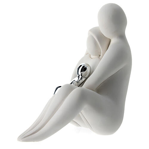 Sitzende Familie mit Kind, Statue, Weiß/silberfarben, 10 cm 2