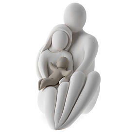 Sitzende Familie mit Kind, Statue, Weiß/taupefarben, 10 cm