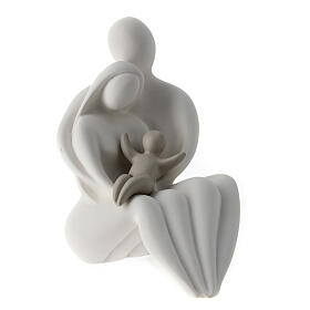 Sitzende Familie mit Kind, Statue, Weiß/taupefarben, 15 cm