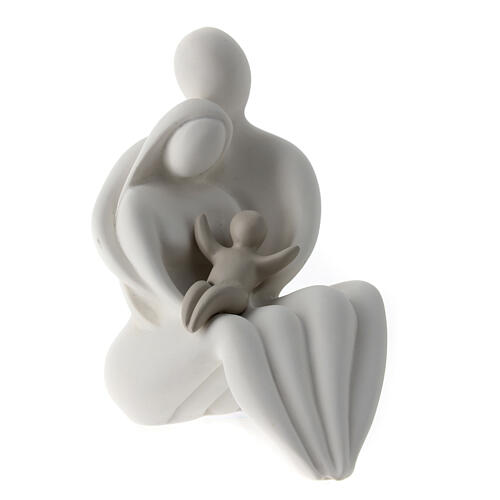 Sitzende Familie mit Kind, Statue, Weiß/taupefarben, 15 cm 2