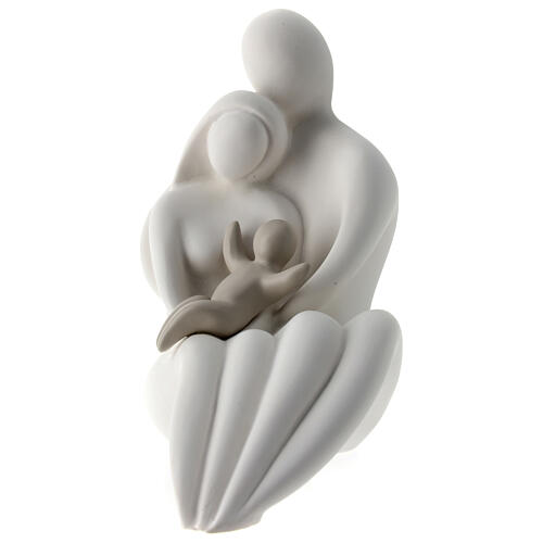 Statuette souvenir famille assise résine blanche avec enfant couleur taupe h 15 cm 1