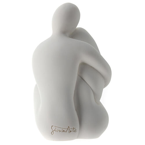 Statuette souvenir famille assise résine blanche avec enfant couleur taupe h 15 cm 4