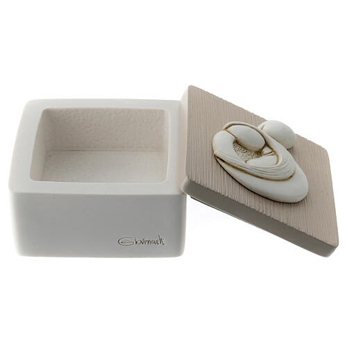 Two-tone white-taupe resin wedding couple rosary box 2