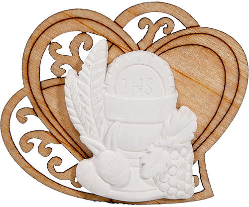 Heart-shaped First Communion souvenir, plaster, 2.5x2 in 1
