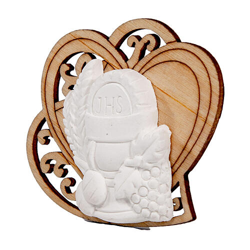Pamiątka serce i symbole Komunii, drewno i gips 2