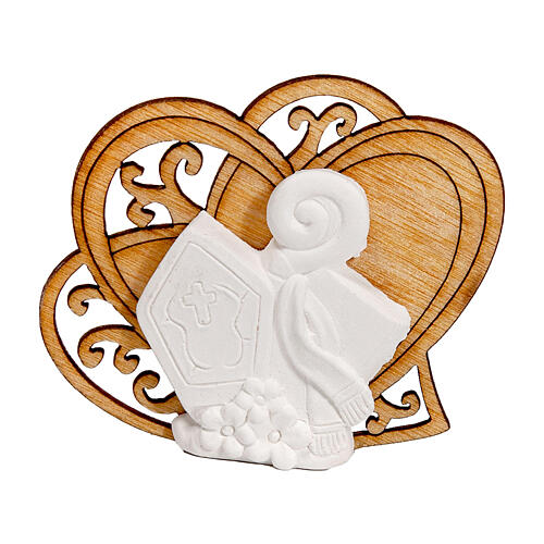 Pamiątka serce i symbole Bierzmowania, drewno i gips 6x5 cm 1