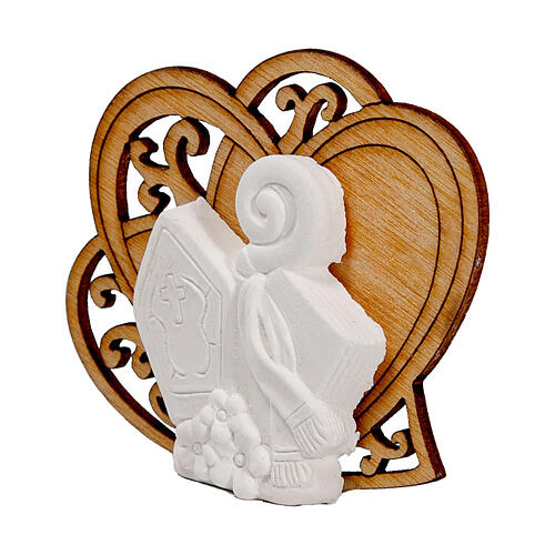 Pamiątka serce i symbole Bierzmowania, drewno i gips 6x5 cm 2