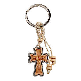 Religious favour, wooden key ring with crucifix, 1.2x0.8 in
