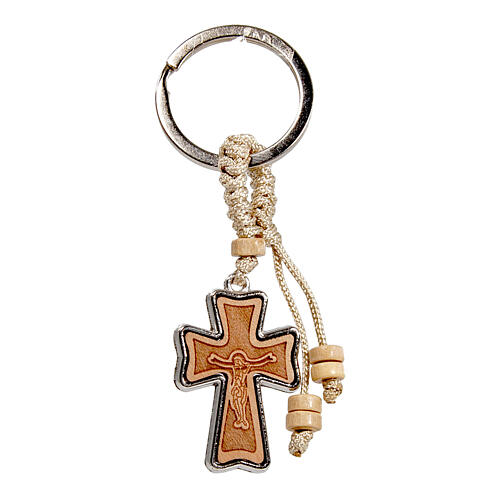 Religious favour, wooden key ring with crucifix, 1.2x0.8 in 1