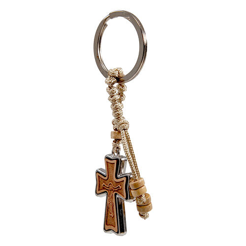 Religious favour, wooden key ring with crucifix, 1.2x0.8 in 2