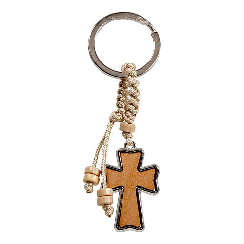 Religious favour, wooden key ring with crucifix, 1.2x0.8 in 3