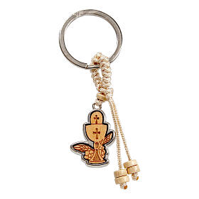 First Communion favour wooden keyring with chalice, 1.2x0.8 in