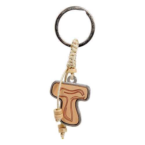 Religious favour, wooden key ring with Tau cross, 1.6x1.2 in 1