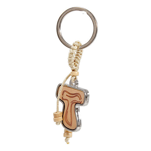 Religious favour, wooden key ring with Tau cross, 1.6x1.2 in 2