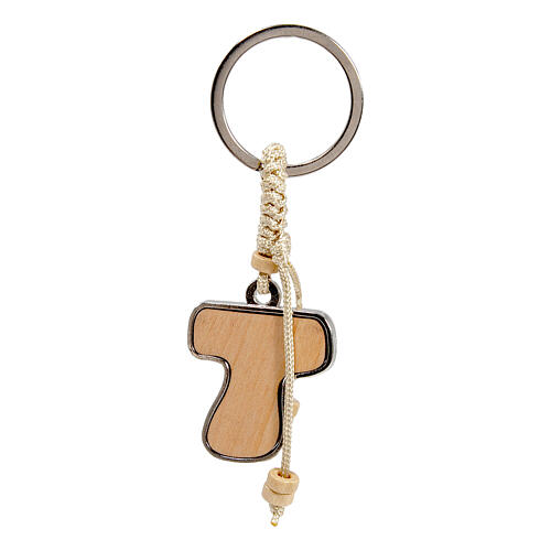 Religious favour, wooden key ring with Tau cross, 1.6x1.2 in 3