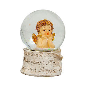 Glitter globe with angel, religious favour, 3x2 in