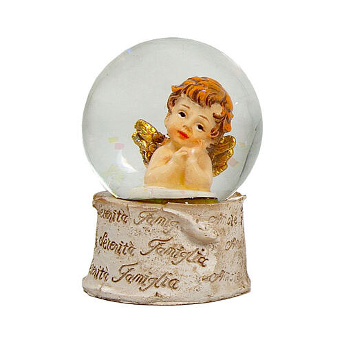 Glitter globe with angel, religious favour, 3x2 in 3
