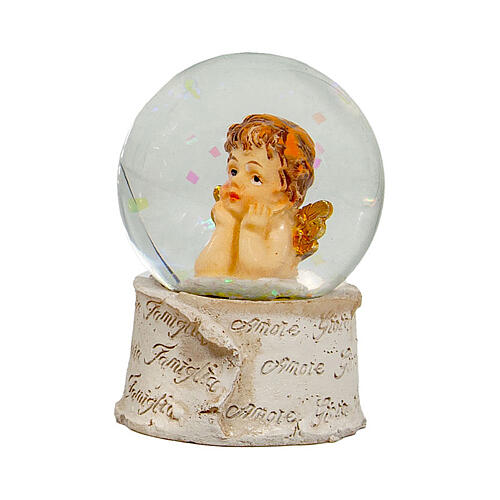 Glitter globe with angel, religious favour, 3x2 in 4