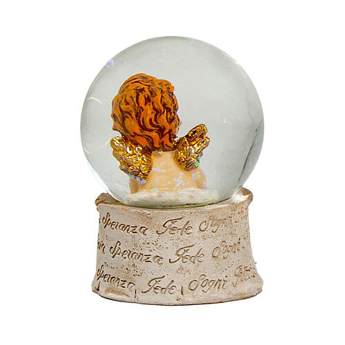 Glitter globe with angel, religious favour, 3x2 in 7