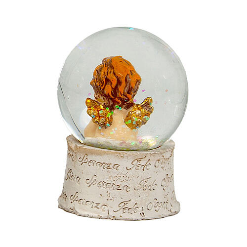 Glitter globe with angel, religious favour, 3x2 in 8