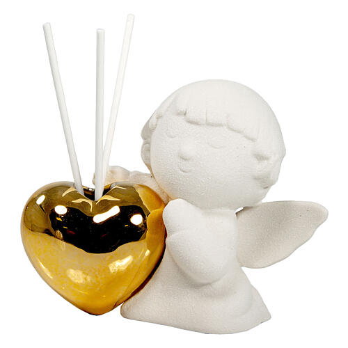 Air freshener, porcelain angel with golden heart, 4x4 in 1