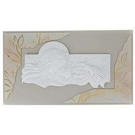 Panel with horizontal resin bas-relief, Virgin with Child, 16x28 in