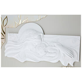 Panel with horizontal resin bas-relief, Virgin with Child, 16x28 in