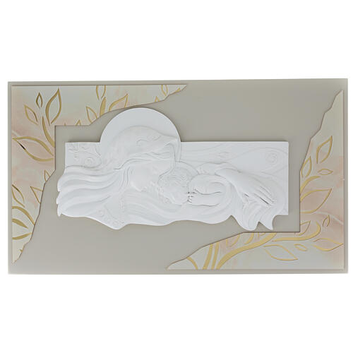 Panel with horizontal resin bas-relief, Virgin with Child, 16x28 in 1