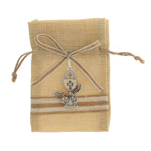 Jute bag for favours with chalice, 5x4 in 2