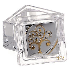 Glass box, favour with Tree of Life, 2x2x2 in