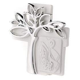Cross with silver Tree of Life, resin Confirmation favour, 3x3 in