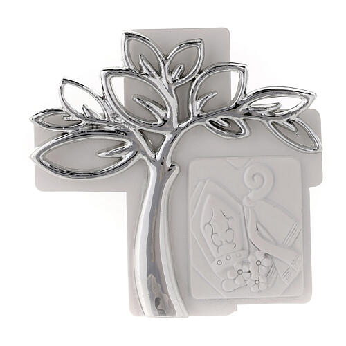Cross with silver Tree of Life, resin Confirmation favour, 3x3 in 1