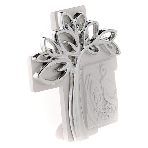 Cross with silver Tree of Life, resin Confirmation favour, 3x3 in 3